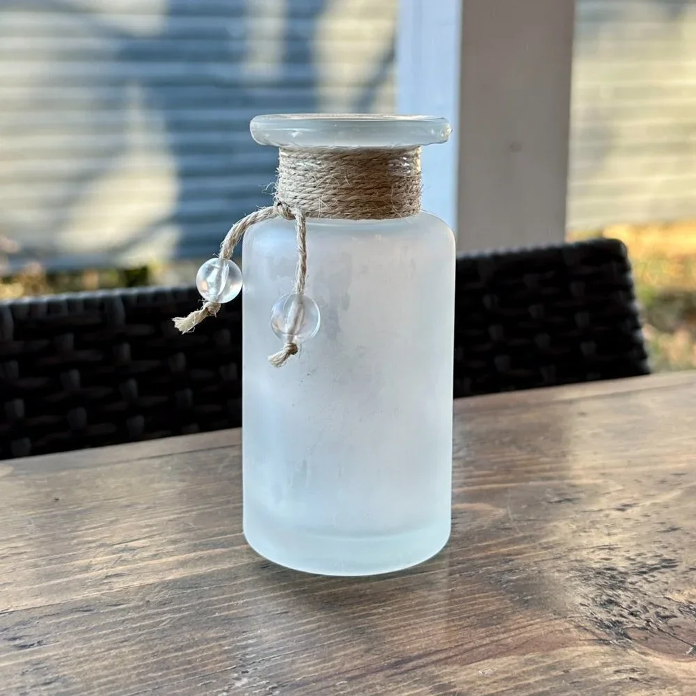 Frosted Glass Bud Vase with Jute Rope Accent
